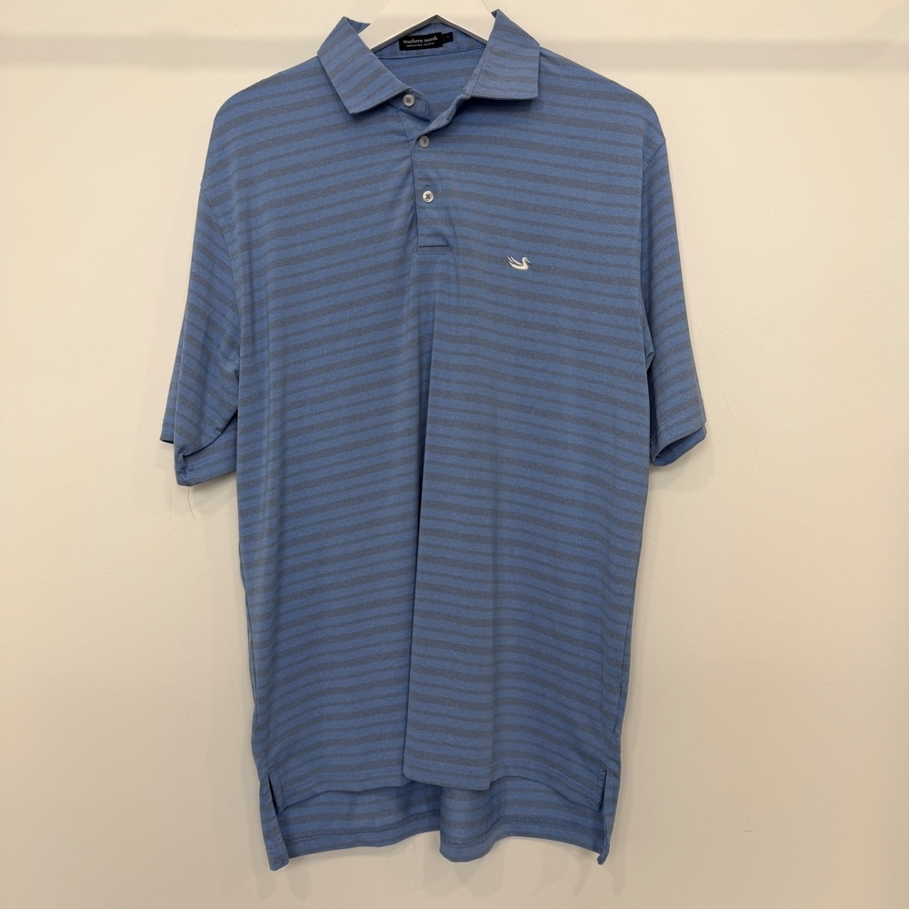 Southern Marsh Mens Large Blue Striped Performance Polo Shirt Short Sleeve L